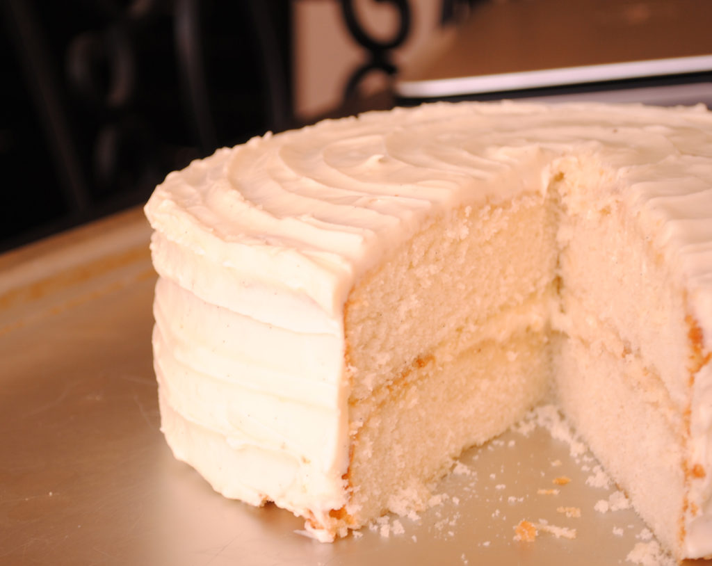 Fluffy White Cake with Vanilla Bean Frosting - Garlic Girl