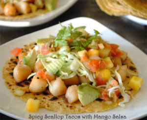 Spicy Scallop tacos with Mango Salsa