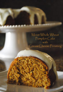 Moist Whole Wheat Pumpkin Cake with Cream Cheese Frosting