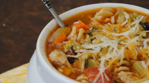 Chicken Minestrone with Walnut Pesto