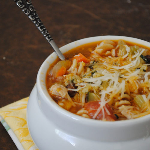 Chicken Minestrone with Walnut Pesto