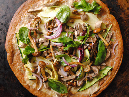 Veggie Flatbread Pizza With Caramelized Onion Cream Sauce