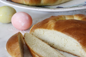 Easy to Make Homemade Italian Easter Bread with Colorful Eggs