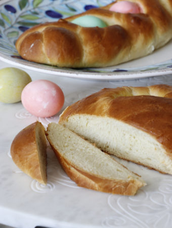 Easy to Make Homemade Italian Easter Bread with Colorful Eggs